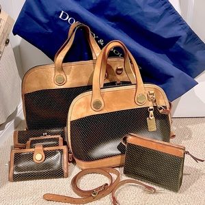 Dooney & Bourke Cabriolet Weekend/Travel set of 6, Tan/Black leather w/Dustbag